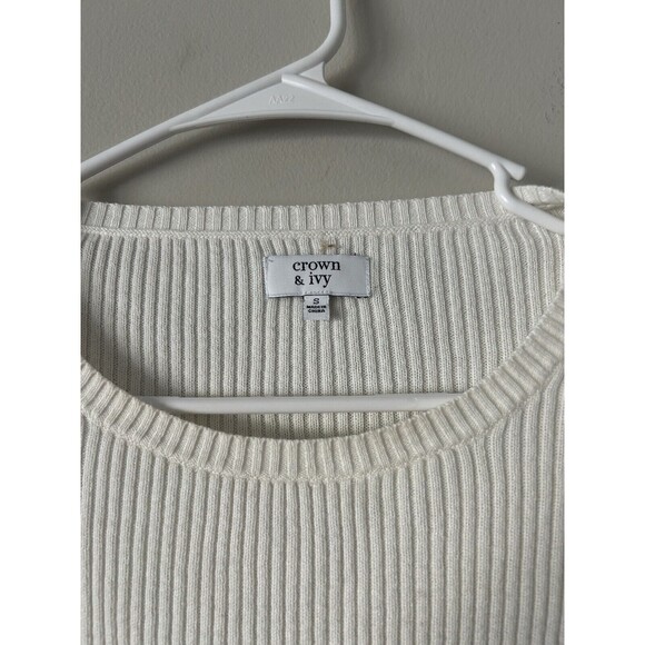 Crown & Ivy White Sweater With Rainbow Colorful Bell Flare Sleeves Size Small - Picture 9 of 10